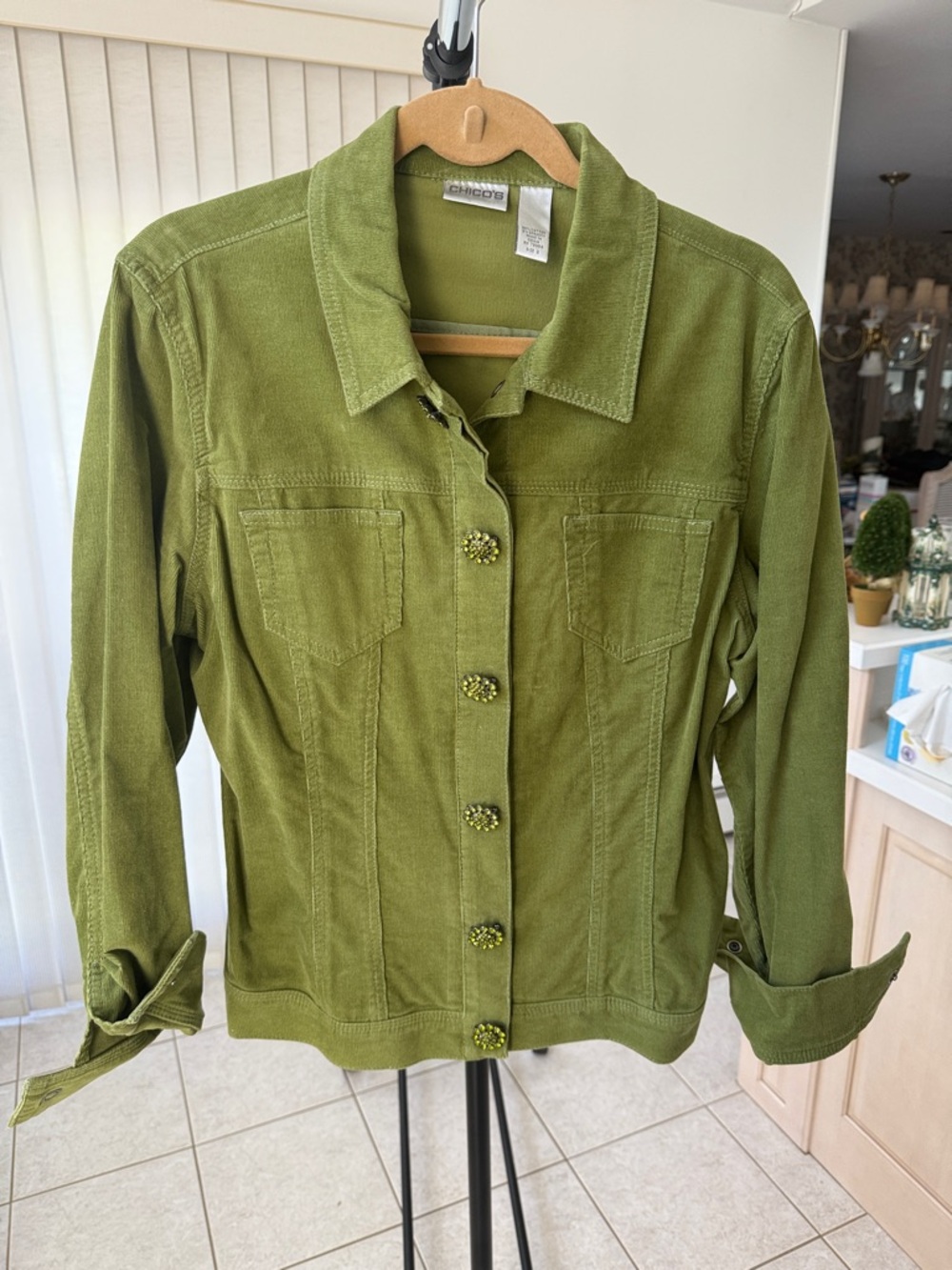 Chico's Olive Green Button-Front Jean Jacket